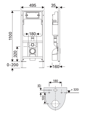P&M WC-Trockenbaülement H1100 mm, inklusive Wandhalterung, Geberit Sigma SPK, 1100 x 495 x 35 mm Bild 2