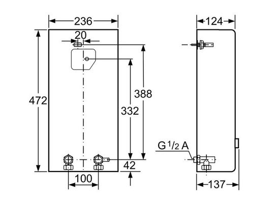 Bosch / Junkers Durchlauferhitzer Bosch TR2000 18 B (ehem. Siemens DH18400M), 472 x 236 mm, Farbe weiß Bild 3