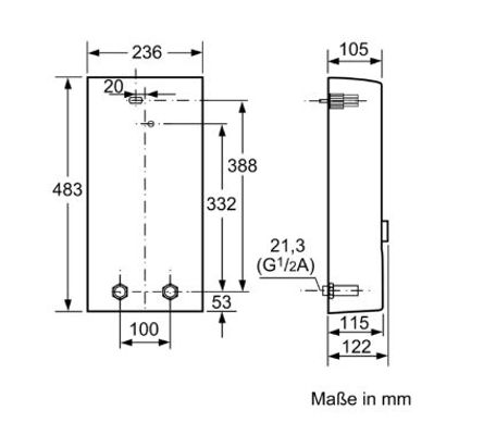 Bosch / Junkers Durchlauferhitzer Bosch TR5000 21/24 EB electronic plus, stufenlos regulierbar, 483 x 236 x 122 mm, Farbe weiß Bild 3