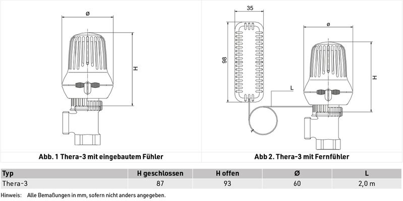 Resideo Thermostat Thera-3 Flüssigkeitselement, ohne Null, 2 m Kap, Farbe weiß Bild 3