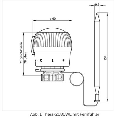 Resideo Thermostatregler Thera-2080 WL, mit Fernfühler 2 m Kapillarrohr, Farbe weiß Bild 2