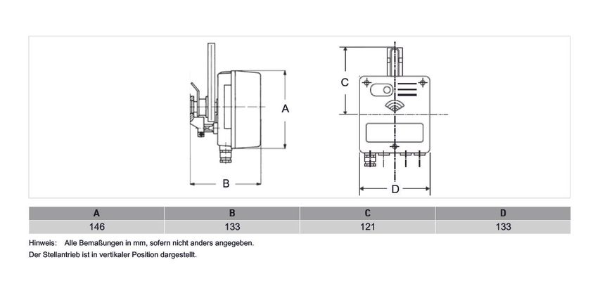 Resideo Stellmotor VMK10 24 V / 50 Hz, 10 Nm, 146 x 133 x 133 mm Bild 3