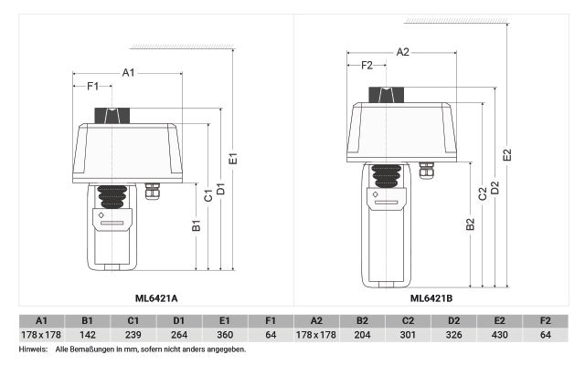 Resideo Stellantrieb ML6421B, 38 mm Hub 1800N, 24VAC, 3-Pkt, 210s, mit Handv, 242 x 178 x 178 mm Bild 2