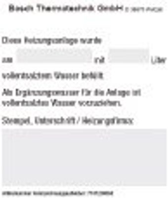 Bosch / Junkers Zubehör Wasseraufbereitung VES_S Aufkleber Doku vollentsalztes Wasser Bild 2