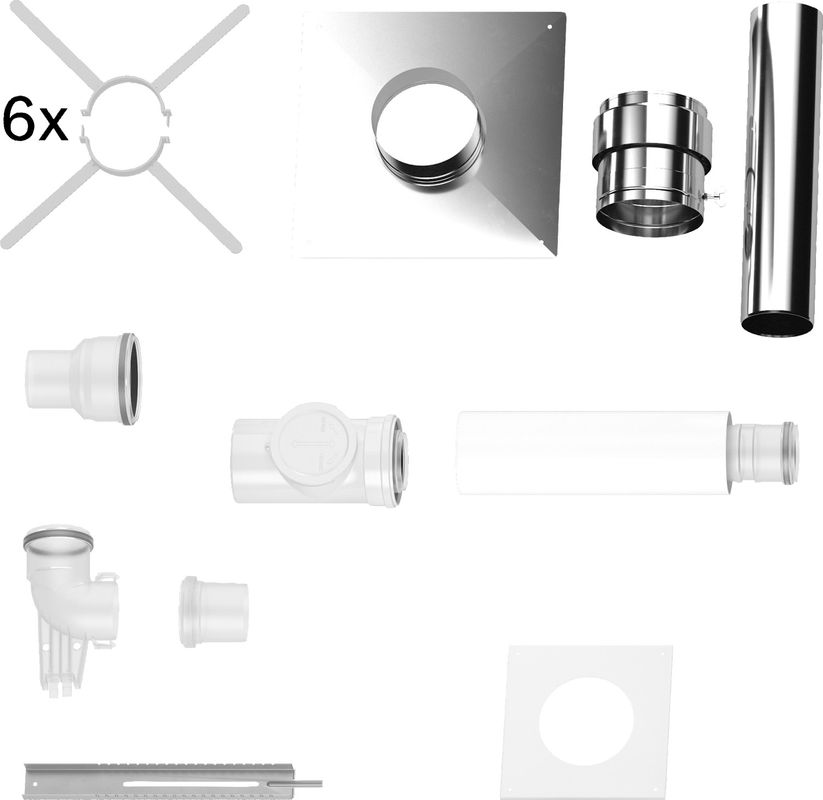 Bosch / Junkers Abgaszubehör FC-Set80-C93x, hinten Grundbausatz C93x, d:80/125-110, Farbe silberfarben Bild 1