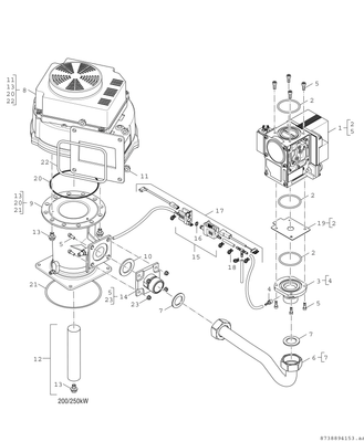 Bosch / Junkers Unterkomponente Kessel GC 7000 F Condens 7000 F - 250 H (rechts) Bild 10