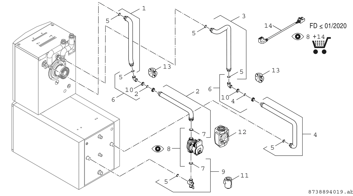 Bosch / Junkers Speicher-Anschlussgruppe BCC33, für Kessel GC7000F und GC8000iF Bild 1