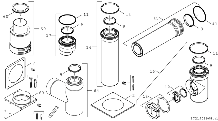 Bosch / Junkers Abgaszub. FC-Set110-C53x (hinten) Grundbausatz C53x, d:110 / 160 mm Bild 3