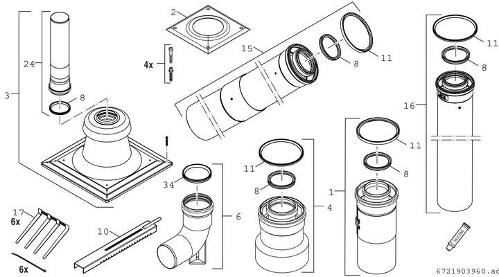 Bosch / Junkers Abgaszubehör FC-Set60-C93x Grundbausatz C93x, d:60 / 100 mm, Farbe silberfarben Bild 3