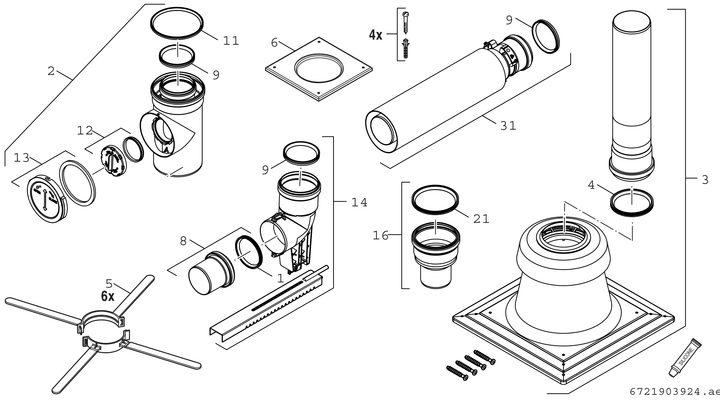 Bosch / Junkers Abgaszubehör FC-Set80-C93x, hinten Grundbausatz C93x, d:80/125-110, Farbe silberfarben Bild 3