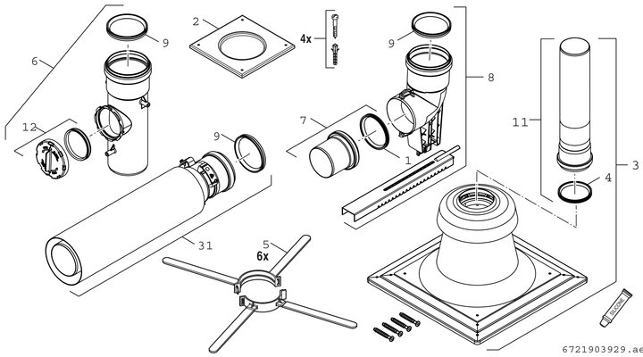 Bosch / Junkers Abgaszubehör FC-Set80-B53 (hinten) Grundbausatz B53, d:80 mm, Farbe silberfarben Bild 3