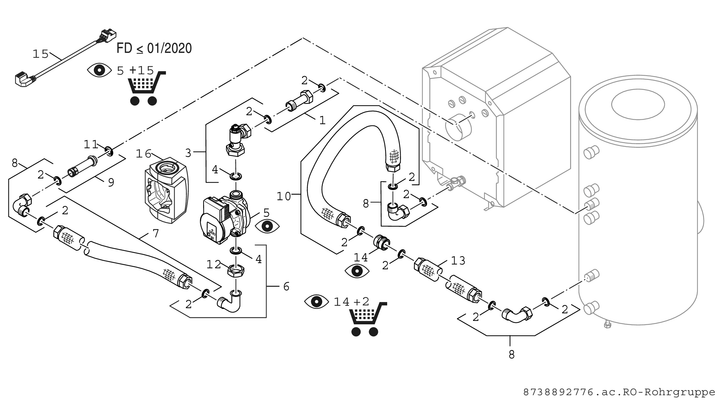 Bosch / Junkers Zub. Warmwasserspeicher BCC 27-HE Rohrgruppe, mit Speicherladepumpe Bild 3