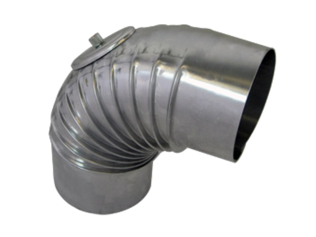 Bertrams Abgasbogen Aluminium 130 mm, 90 Grad, gerippt, mit Tür, DN 130, Farbe silberfarben Bild 1
