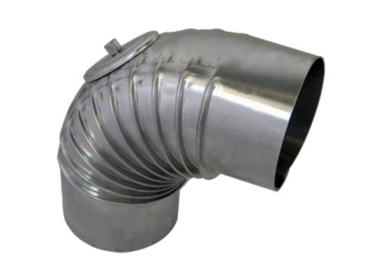 Bertrams Abgasbogen Aluminium 130 mm, 90 Grad, gerippt, mit Tür, DN 130, Farbe silberfarben Bild 2