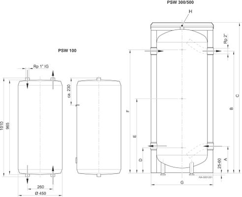 Brötje Pufferspeicher PSW 100 f Wärmepumpe Inhalt 100 Liter, 1010 mm Bild 3