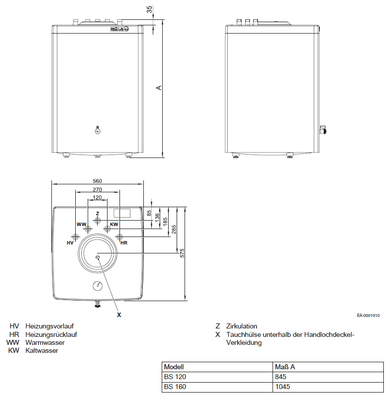Brötje Unterstellspeicher BS 120 C 120L, für wandhaengende Heizgeraete, 560 mm, Farbe weiß Bild 2
