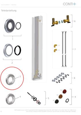 Conti Rosette Piezo-Taster D 48 mm, Messing, Farbe silberfarben Bild 2