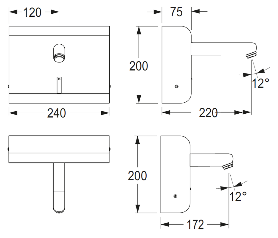 Conti + lino elektr. IR Wandarm. AP Batt. ohne Misch. Edelstahl Ausladung 172 mm K20, Farbe silber Bild 1
