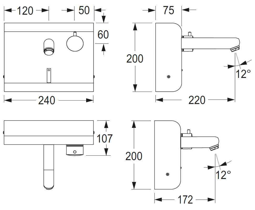 Conti + lino elektr. IR Wandarm. AP Batt. mit Misch. Edelstahl Ausladung 220 mm K10 C+, Farbe silber Bild 1