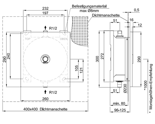 Conti + CONBASE el. PZ Dusche CNX UP FM eckig Edelstahl, DN 20, Farbe chrom Bild 6