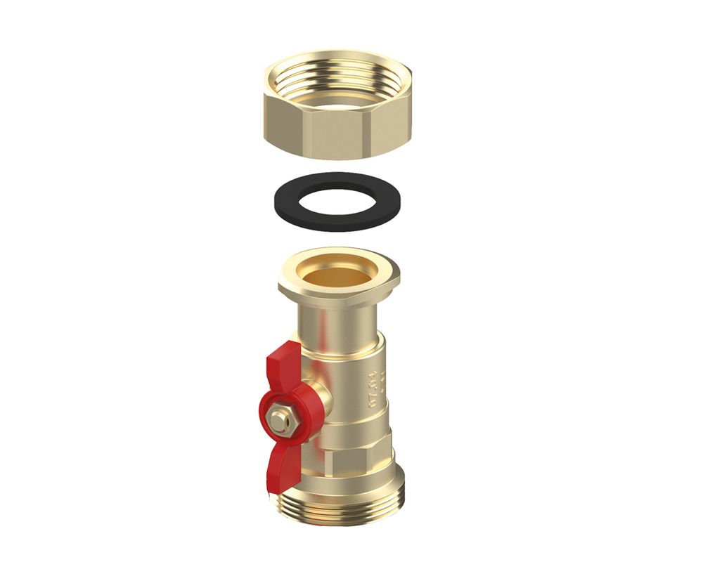 Aalberts Flamco Pumpenkugelhahn 1 1/2" AG, komplett, mit UWM und Dichtung Bild 1