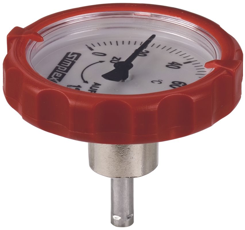 Aalberts Flamco Thermometergriff, mit Kunststoffgriff, -50, mit Thermometer Durchmesser: 63 mm, DN 20, Farbe rot Bild 1