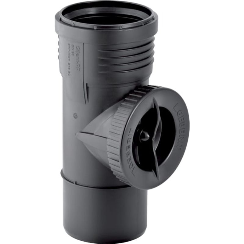 Geberit Reinigungsstück DN 50 90 Grad, mit runder Serviceöffnung, 47 mm, Farbe schwarz Bild 1