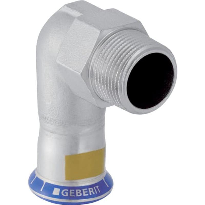 Geberit Mapress Edelstahl Übergangswinkel 90Gr, mit AG (Gas) d22-Rp1 / 2, Farbe silberfarben Bild 1