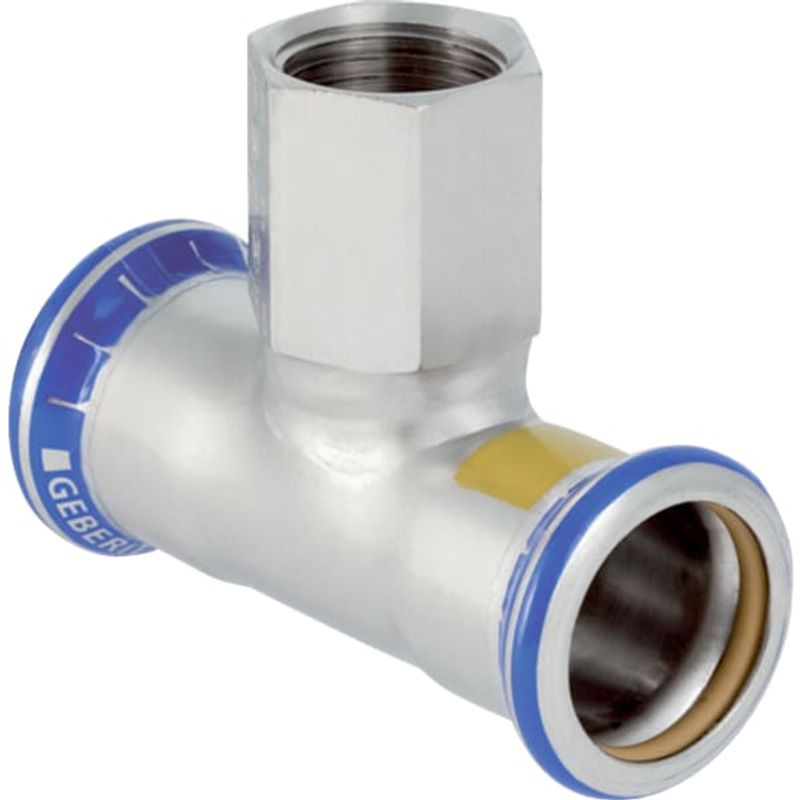 Geberit Mapress Edelstahl T-Stück, mit IG (Gas) d108-Rp2-108, Farbe silberfarben Bild 1