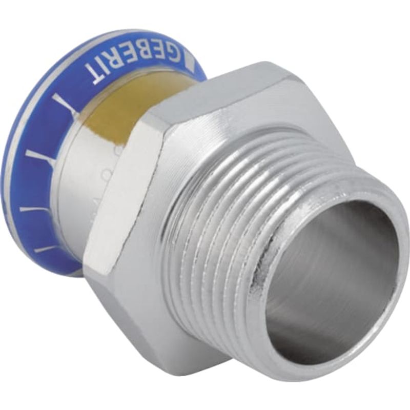 Geberit Mapress Edelstahl Übergang, mit AG (Gas) d15-R3 / 4, 43 mm, Farbe silberfarben Bild 1