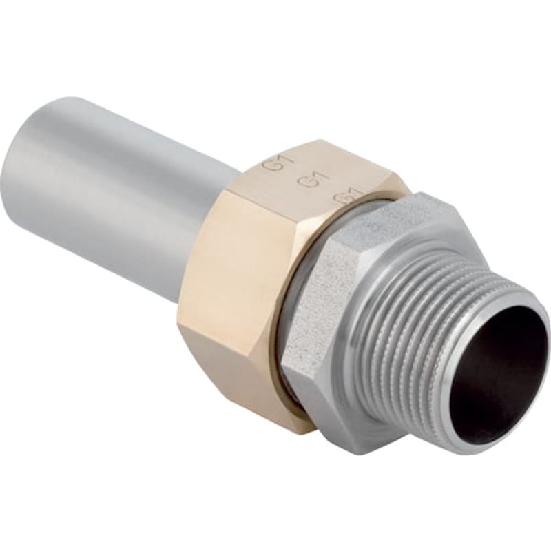 Geberit Mapress Edelstahl Übergangsverschraubte, mit AG und Einschubende d15-R1 / 2, 86 mm, Farbe silberfarben Bild 1