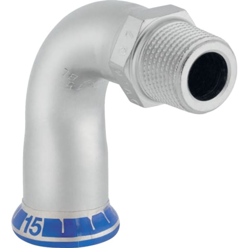 Geberit Mapress Edelstahl Übergangsbogen 90Gr, mit AG d15-R3 / 8, Farbe silberfarben Bild 1