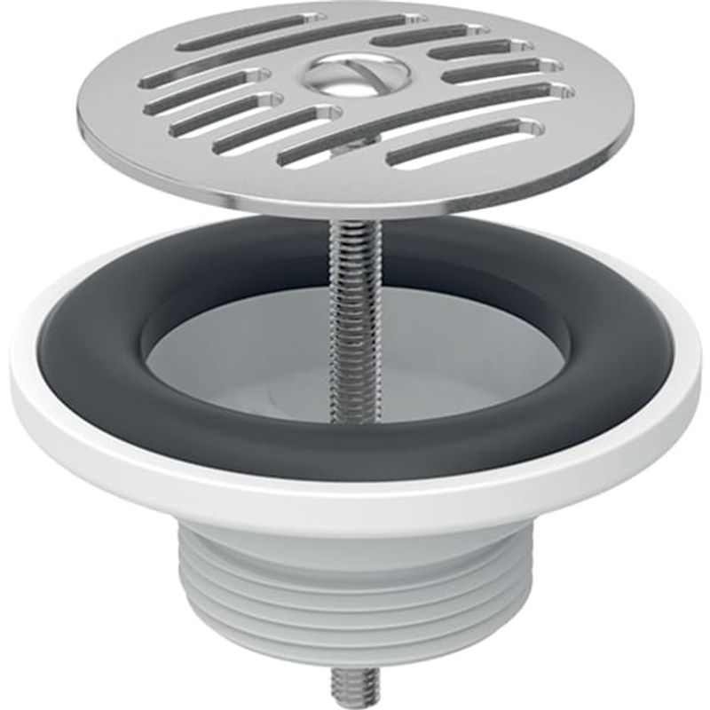 Geberit Ablaufventil, mit freiem Auslauf, Sieb, 1 1/4, 32 mm, Farbe silber Bild 1