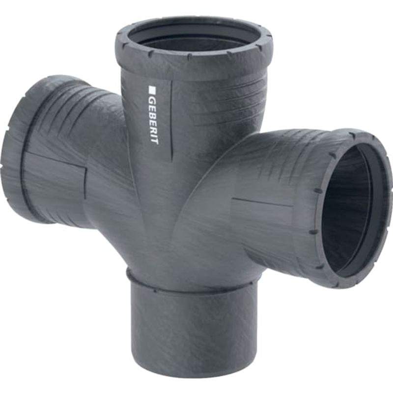 Geberit Bogenabzweig zweifach x 90 x 90 87,5 Grad, DN 90, Farbe schwarz Bild 1