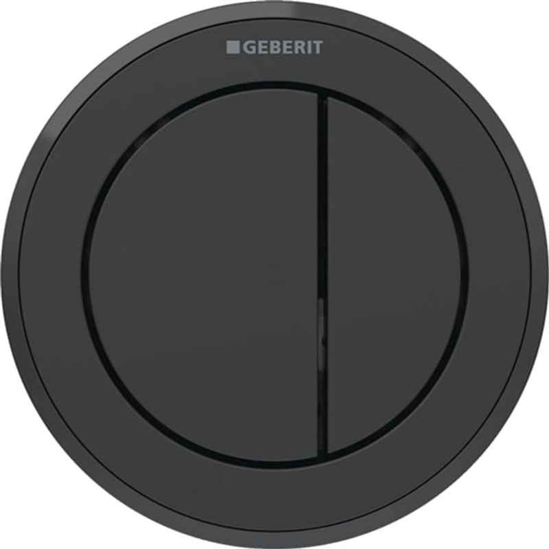 Geberit Typ 10 Fernbetaetigung, rund, pmeum. 2-M-Sp, Möbeldrücker, swm Edelstahl / schw glzd Bild 1