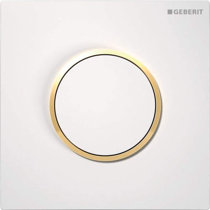 Geberit Typ 10 Urinalsteuerung, rund, pneum. Spülauslösung weiss glaenzend/ goldfarben glaenzend, Farbe weiß Bild 1