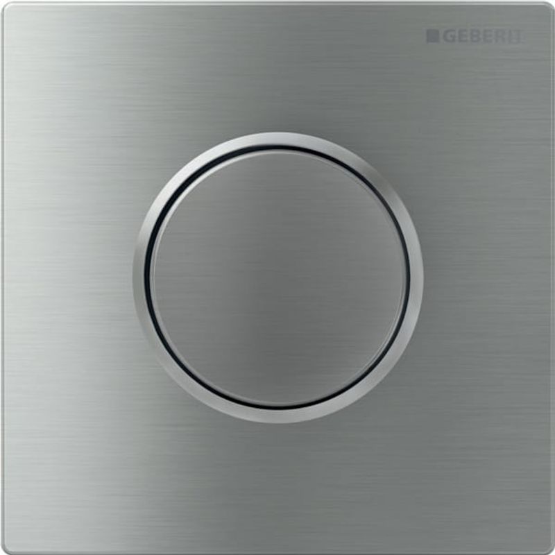 Geberit Typ 10 Urinalsteuerung, rund, pneum. Spülauslösung gebürstet, Edelstahl / poliert, Farbe Edelstahl-Optik (silber) Bild 1