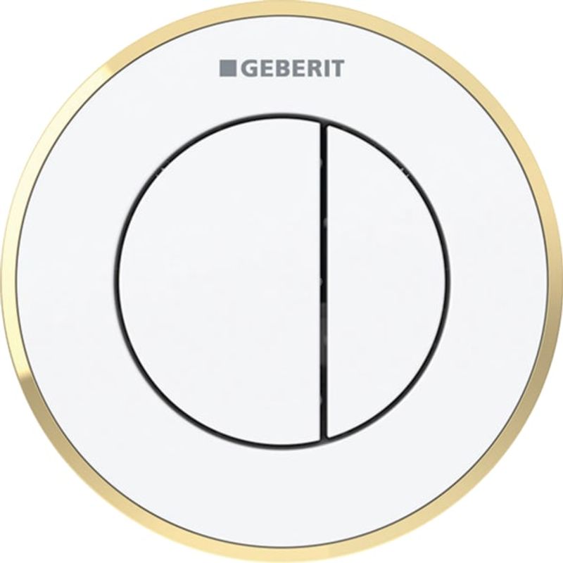 Geberit Typ 10 Fernbetaetigung, rund, pmeum. 2-M-Sp, UP-Drücker, weiss glzd / gold glzd, Farbe weiß Bild 1