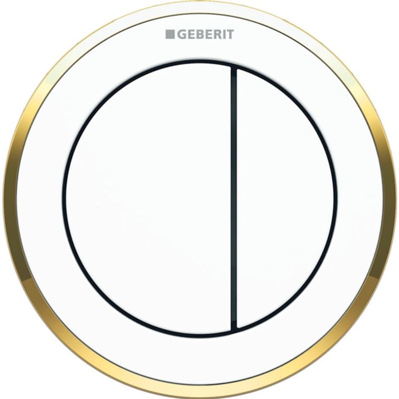 Geberit Typ 10 Fernbetaetigung, rund, pmeum. 2-M-Sp, Möbeldrücker, weiss glzd / gold gl, Farbe weiß Bild 1