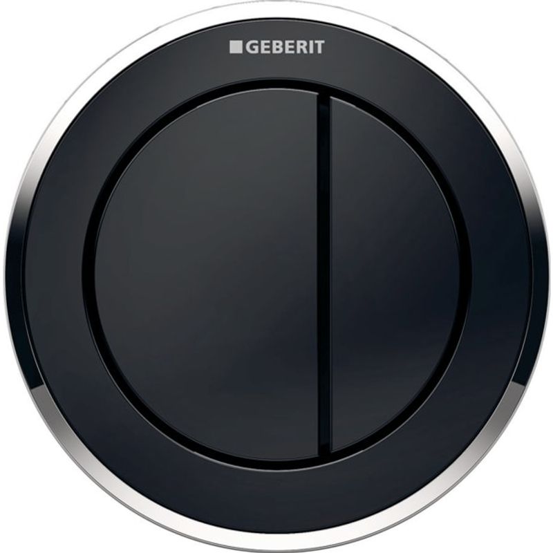Geberit Typ 10 Fernbetaetigung, rund, pmeum. 2-M-Sp, Möbeldrücker, schw glzd / chrg Bild 1