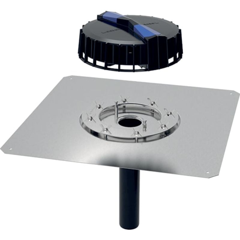 Geberit Dachwassereinlauf DN 56 senkrecht mit Anschlussblech und Befestigungsflansch, 40 mm, Farbe schwarz Bild 1