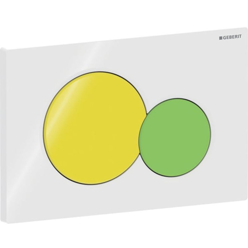 Geberit Sigma01 Betätigungsplatte, rund, 2-Mengen-Spülung weiss glaenzend / gelb glzd /gelbgrün glzd, 13 x 246 x 164 mm, Farbe weiß Bild 1