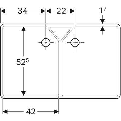 Geberit Publica Mehrzweckbecken, mit 2 Becken 90 x 25 x 56 cm, mit Überlauf, Farbe weiß Bild 4