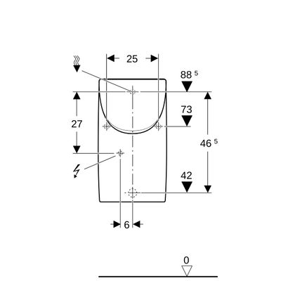 Geberit Urinal mit Deckel, Zul.v. hinten, mit Befest, Abgang waagerecht, weiss, 580 x 325 x 300 mm, Farbe weiß Bild 3