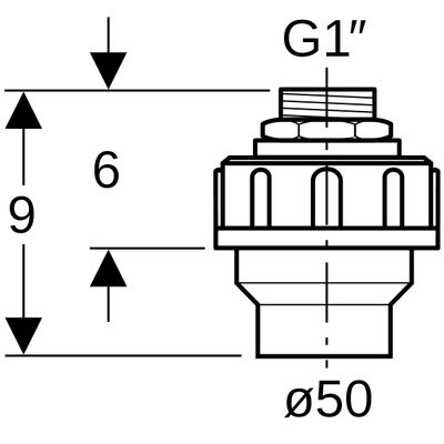 Geberit Übergangsstutzen, mit AG und Verschraubung d50 G1 x 22 Bild 3