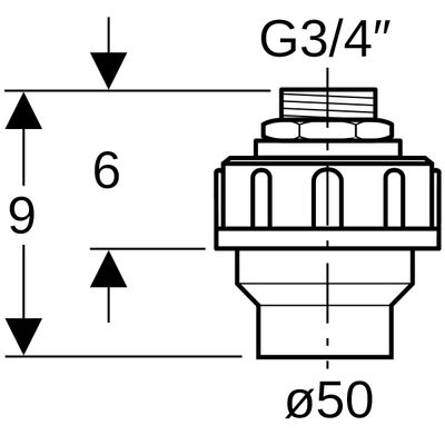 Geberit Übergangsstutzen, mit AG und Verschraubung d50 3/4" Bild 3