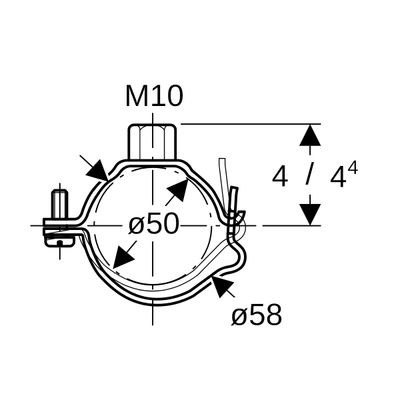 Geberit Rohrschelle PE-HD 50 mm verzinkt mit Gewindemuffe M 10, Farbe silber Bild 3