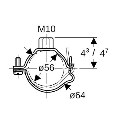 Geberit Rohrschelle PE-HD 56 mm verzinkt mit Gewindemuffe M 10, Farbe silber Bild 3