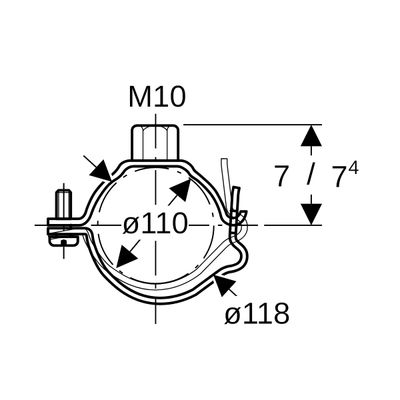 Geberit Rohrschelle PE-HD 110 mm verzinkt mit Gewindemuffe M 10, Farbe silber Bild 3