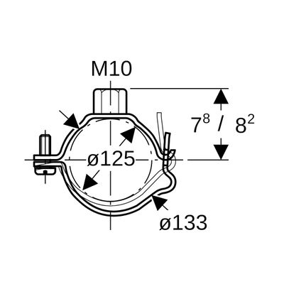 Geberit Rohrschelle PE-HD 125 mm verzinkt mit Gewindemuffe M 10, Farbe silber Bild 3